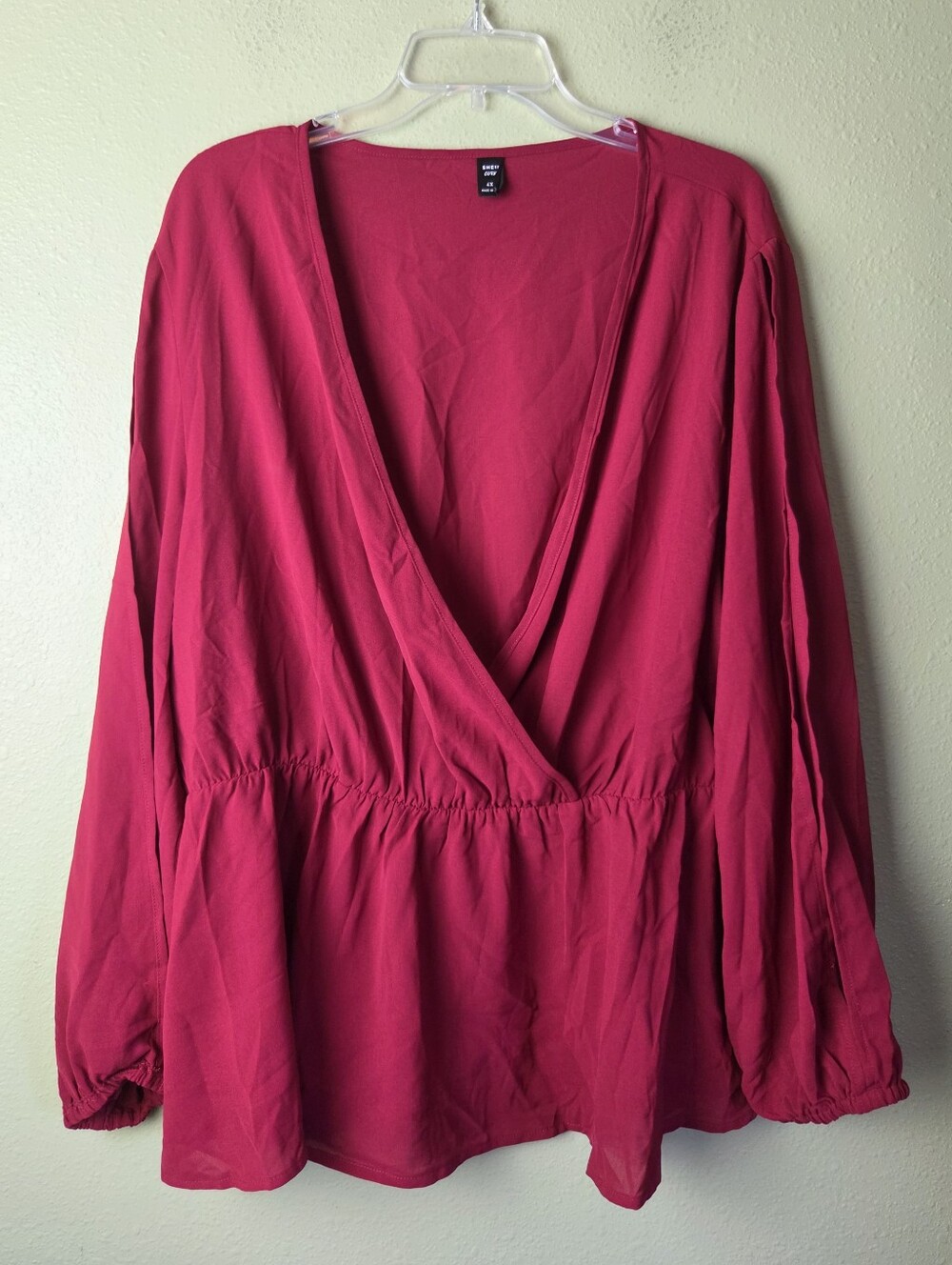 Shein Bohemian Burgundy Peplum Blouse Womens Plus Size 4XL
